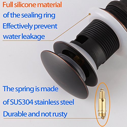 RBROHANT 1 5/8" Bathroom Vanity Pop Up Drain, Oil Rubbed Bronze Vessel Sink Drain Stopper With Overflow