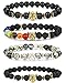 FIBO STEEL 4-10 Pcs Lava Rock Stone Bead Bracelet for Men Women Leopard Head Bracelet Set Adjustable,8MM Stone