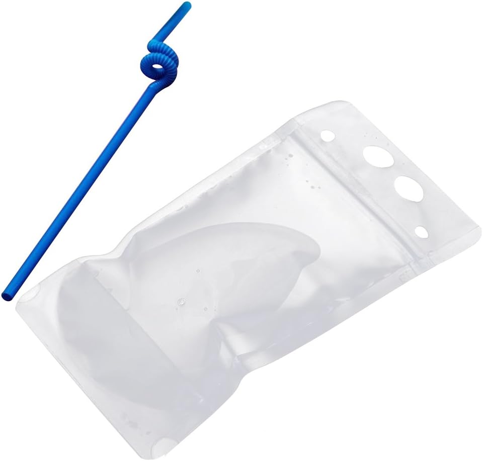BESTONZON 50pcs Disposable Drink Bags Juic Container Set, Drink Pouches Bags with Plastic Drinking Straws(500ml)