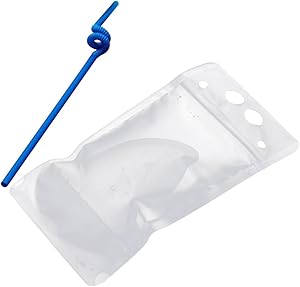 BESTONZON 50pcs Disposable Drink Bags Juic Container Set, Drink Pouches Bags with Plastic Drinking Straws(500ml)