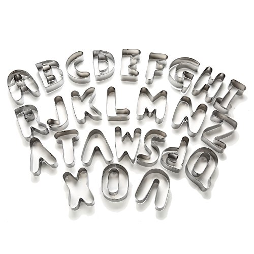 FUBARBAR Large Alphabet Letter Cookie Cutters Set Biscuit Snowman Pumpkin Moon Ghosts Variety Of Graphics Cookie Cutter Shape Mold Set Jelly Fondant Sugar Stamp Impress Embosser (Large Letter A-Z) - Thumbnail 2