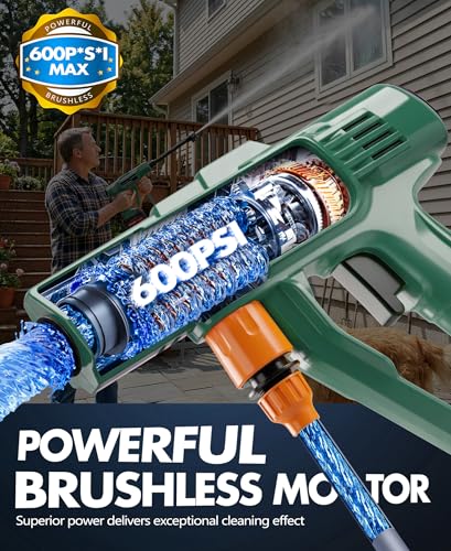 DeeprBetter Cordless Pressure Washer, 600PSI Rechargeable Battery Pressure Washer with 6-in-1 Adjustable Nozzle, 3 Adjustable Speeds Cordless High Pressure Gun - Green