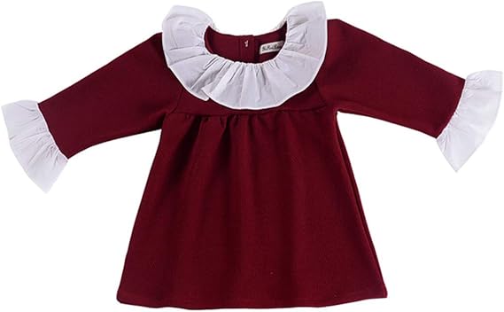 Amazon Co Jp Fcqny ベビー服 女の子 夏服 白襟ワンピース 長袖 無地 フリルスカートキッズ 背中開き 欧米風 普段着 通園 入学式 記念撮影 服 ファッション小物