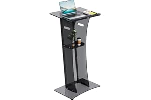 YITAHOME Podium Stand Portable - Pulpits for Churches, for Classroom, Conference, Church, and Weddings- 45.3 Inches Tall Acrylic Podium Stand with Reading Surface and Storage Shelf