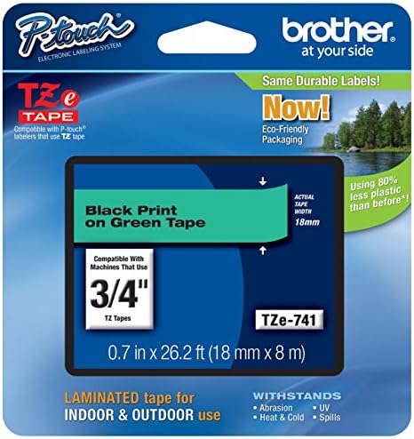 Genuine Brother 3/4" (18mm) Black on Green TZe P-touch Tape for Brother PT-1800, PT1800 Label Maker