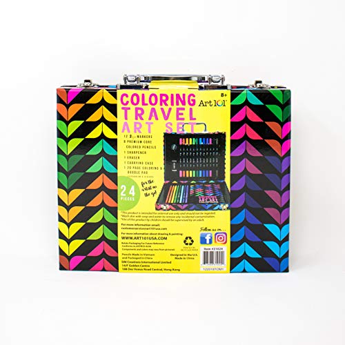 Art 101 Coloring Travel Art Set With 24 Pieces In A Colorful Carrying