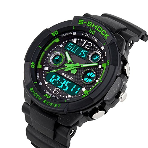 Men's Analog Electronic Watch Military Dual Dial Wrist Watch LED Digital Sport Watches Casual Water Resistant Luminous Stopwatch Alarm Simple Army Watch