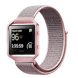 INTENY Compatible for Fitbit Blaze Band,Nylon Sport Loop with Hook and Loop Adjustable Fastener Wrist Strap & Metal Frame Housing Compatible for Fitbit Blaze Smart Fitness Watch, Pink Sand