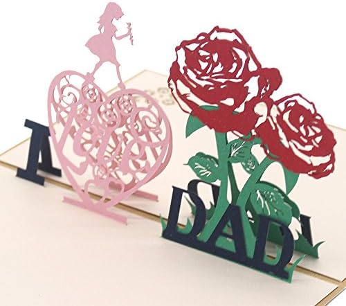Cute Star I Love Dad 3D Pop Up Greeting Cards with Envelope, Gift for Father's Day Children's Day Birthday Best Wish Good Luck Wedding Invitation Congratulation, Gold Cover