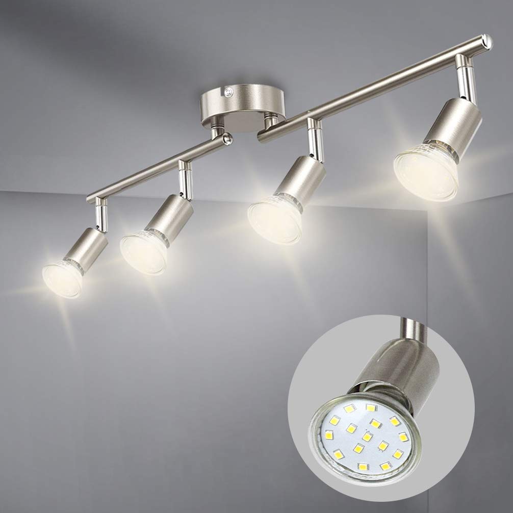 DINGLILIGHTING 4 Way Led Ceiling Lights Rotatable, Ceiling Spotlight Rail (Warm White), Modern Spot Light for Kitchen, Living Room, Bedroom (Including 4 GU 10 Led Bulbs)