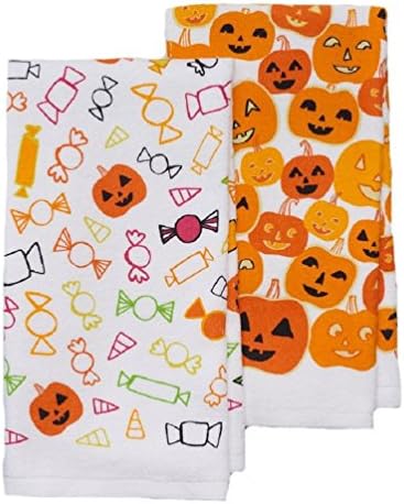 Halloween Happy Pumpkins and Candy Glow In The Dark Kitchen Towels- Pack of 2