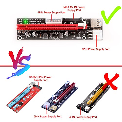 Ubit 12 Pack Latest PCI-E Riser Express Cable 16X to 1X (6pin / MOLEX/SATA) with Led Graphics Extension Ethereum ETH Mining Powered Riser Adapter Card+60cm USB 3.0 Cable