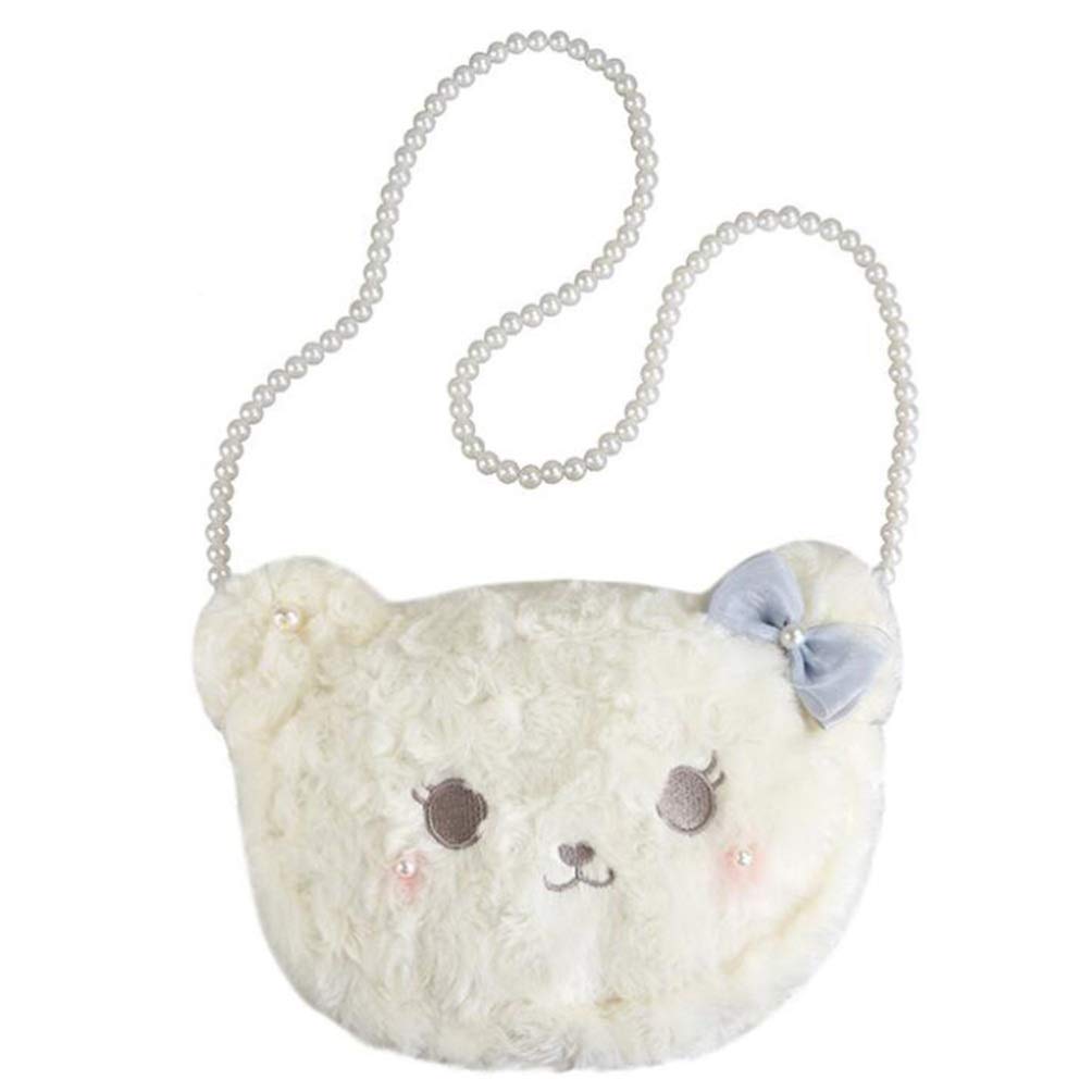 VALICLUD Plush Doll Bag Lolita Crossbody Bag with Pearl Chain Winter Handbag Cosplay Photo Props