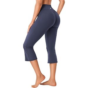 YEOREO Ease Capri Flare Leggings Workout Cropped Bootcut Yoga Crop Pants | 21" High Waisted Tummy Control Capri Leggings for