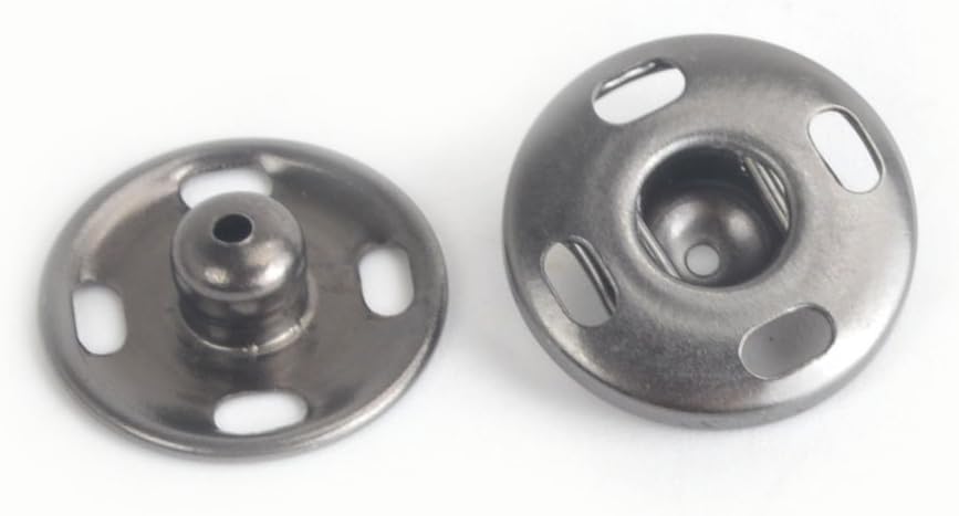 Snap Fasteners Poppers Press Studs Sew-On Buttons Sewing Rivet for Clothing and Accessories Adding Secure Closure to Jackets, Jeans, Bags, Straps Other Sewing Projects (8mm Gunmetal Black 50 Sets)