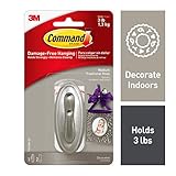 Command Brushed Nickel Hook, Holds 3 lbs, Decorate Damage-Free, 1 hook, 2 strips (17051BN-ES)