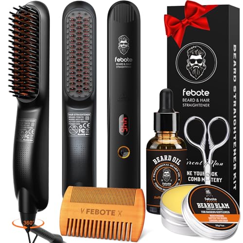Photo 1 of Beard Straightener Kit w/Beard Straightener, Beard Balm, Beard Growth Oil, Beard Styling Comb & Scissors, Upgraded 5-in-1 Beard Straightening, Unique Stocking Stuffer Gifts for Friend, Father & Him