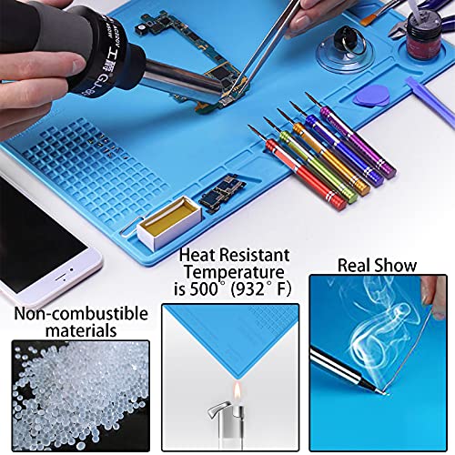 Royace Soldering Mat,Silicone Soldering Mat Magnetic Mat Work Mat Repair Mat Souldering Station Hobby Organizer for Electronic,Heat Resistant Pad 932°F for Soldering Station Iron 13.8 x 9.8(in)