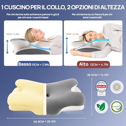 Cuscino Cervicale per Dormire, Cuscino Ergonomico in Memory Foam
