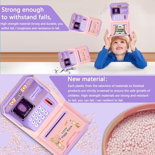 TERRIFI ATM Money Bank for Kids with Face Recognition and Music - Smart Voice, Secure Lock, Large Storage - Pink Electronic Cash Coin Bank, Ideal Gift for Boys and Girls' Birthdays