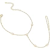 Sonateomber Gold Dainty Star Heart Tennis Hand Chain Ring Slave Bracelet for Woman