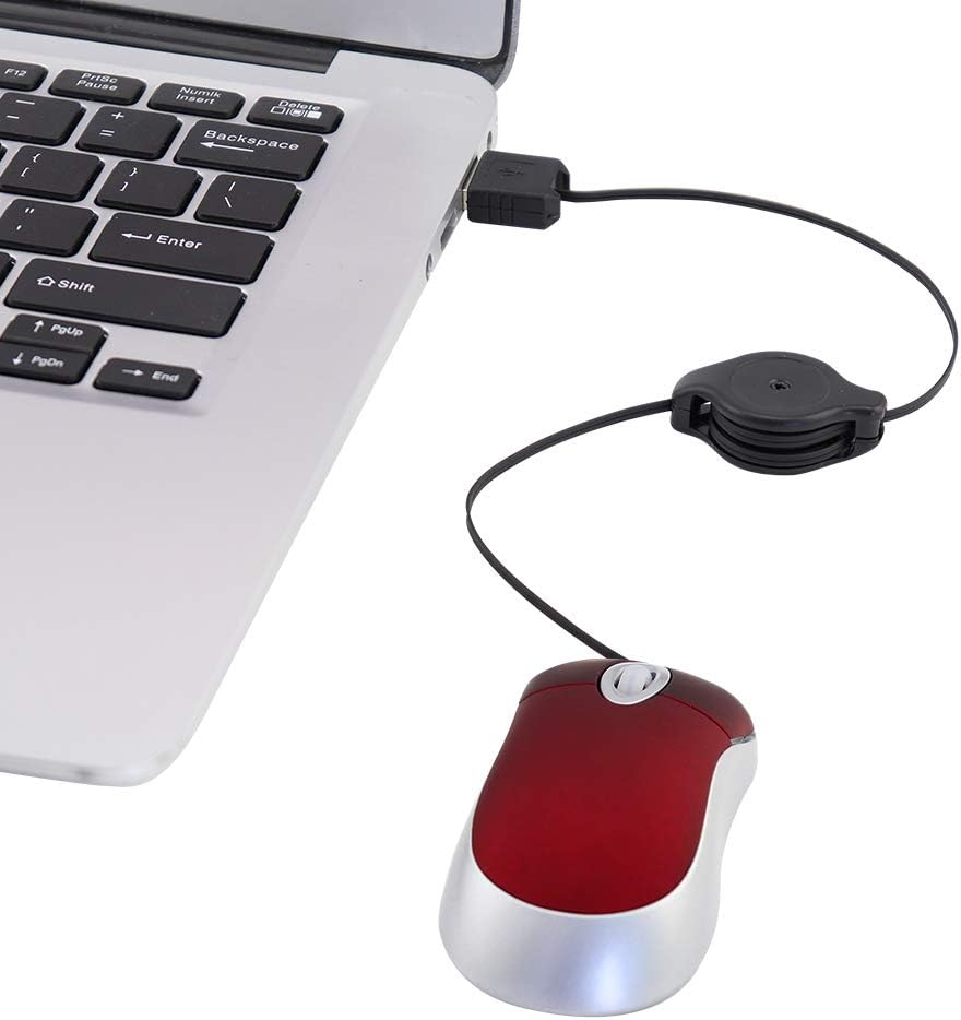 elec Space Mini USB Wired Mouse,Retractable Cable Tiny Small Mini Pocket Mouse for Children,1600 DPI Optical Compact Travel Mice with 2.3-Foot USB Cord for Laptop Computer Red - Image 3