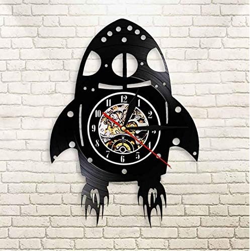 Msbvf Christmas Retro Rocket Ship Wall Clock with Backlight Personalised Outer Space Theme Watch Children Kid Boy Nursery Playroom Decor(30cm.)