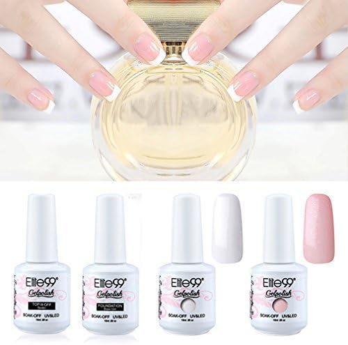 QIMISI Gel Polish 4 Bottles White Pink French Manicure Nail Top Base Coat w/ Free Tip Guides Stickers by QIMISI