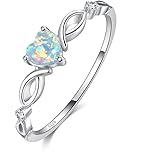 Angol 925 Sterling Silver Heart Opal Ring Engagement Promise Ring for WomenJewelry Gift (6, White Opal-Silver)
