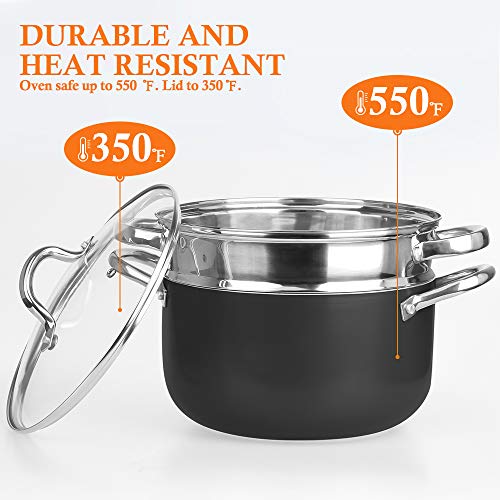 SHINEURI 6 Quart Nonstick Copper Stockpot with Lid, Deep stock pot with Stainless Steel Steamer Inset - Perfect for Soup, Stew, Roast, Pasta & Sauce, Suitable for Induction, Gas, Electric & Stovetops - Thumbnail 5