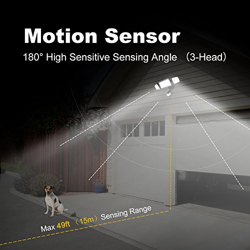 39W LED Security Lights Motion Outdoor 3000 Lumen 5000K BBOUNDER Motion Sensor Lights Waterproof IP65 ETL Certificated 3-Head Adjustable Flood Light for Entryways Stairs Yard and Garage - Thumbnail 3
