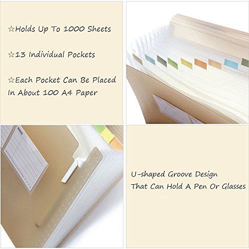 Little-Feet Letter Size Expanding File Folders Button Locked A4 Expandable Wallet Organizer with 13 Pockets Portable File Folder Accordian File with Index Lable - Thumbnail 3