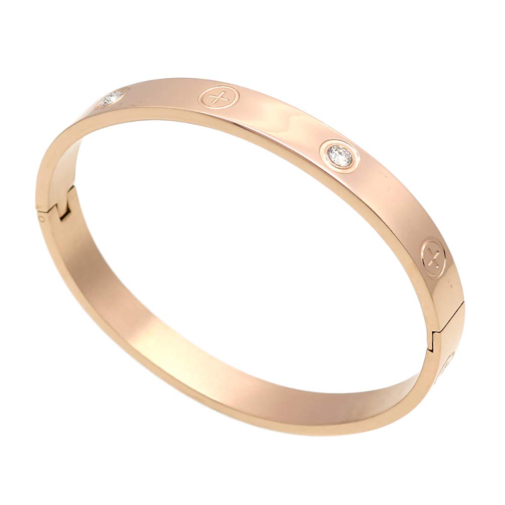 SEFILKO Luxury Gold -Plated Stainless Steel with CZ Stone Simple Style Love Bangle Bracelet for Women Men (Rose size 16cm)