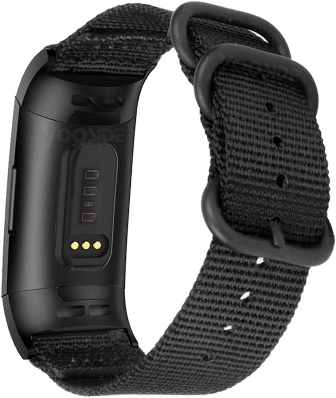 YOOSIDE Nylon Strap Compatible with Fitbit Charge 4 / Charge 3, Woven Nylon Band Strap Metal Stainless Steel Ring Adjustable Wristband for Fitbit Charge 3 (Black)