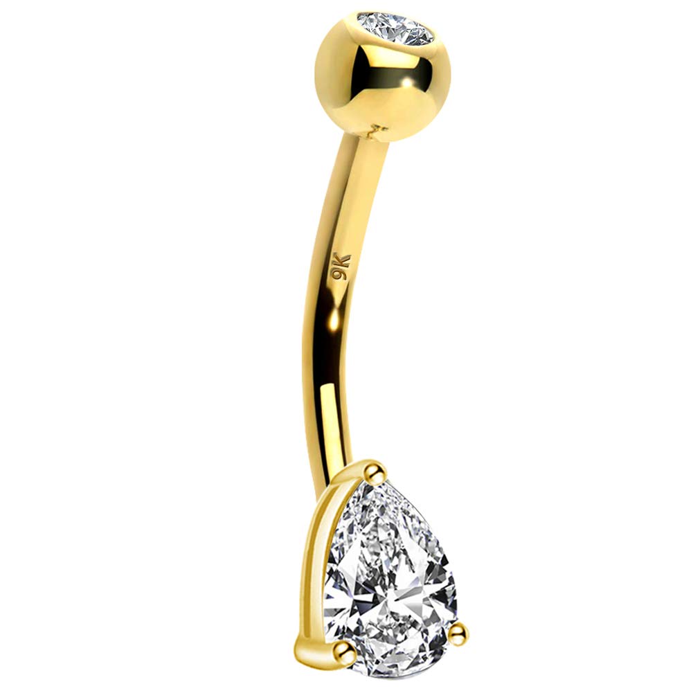 OUFER Body Piercing Belly Bar 14G 9K Belly Button Bar Clear CZ Navel Bar Navel Piercing Ring Jewellery Belly Ring Piercing