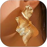 Chunky Gold Statement Earrings For Women Gold Flower Earrings Trendy Ginkgo Leaf Floral Earrings Geometric Sectored Flower Earring Simple Jewelry for Women