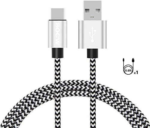 USB Type C Cable, SOCW USB C Cable 6.6ft Nylon Braided Fast Charger for Samsung Galaxy Note 8, Galaxy S8 Plus, Google Pixel, LG V30 G6 V20, Nintendo Switch,New Macbook - Silver