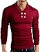 Grin&Bear Slim Fit chawl Collar V Shirt, Long Sleeve, Burgundy, M, BH115
