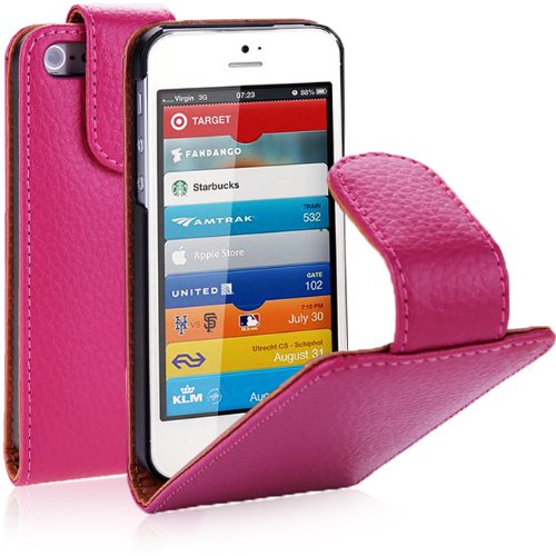 i-Blason Apple New iPhone 5S / iPhone 5 Genuine Leather Flip Case AT&T / Verizon / Sprint / T-Mobile CDMA GSM Version - Pink