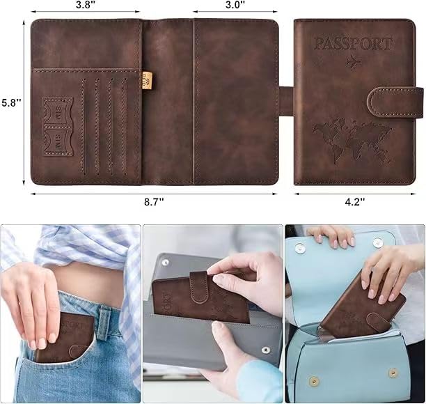 Travel essential passport clip, travel essential accessory passport wallet cover, men's and women's passport clip(coffee)