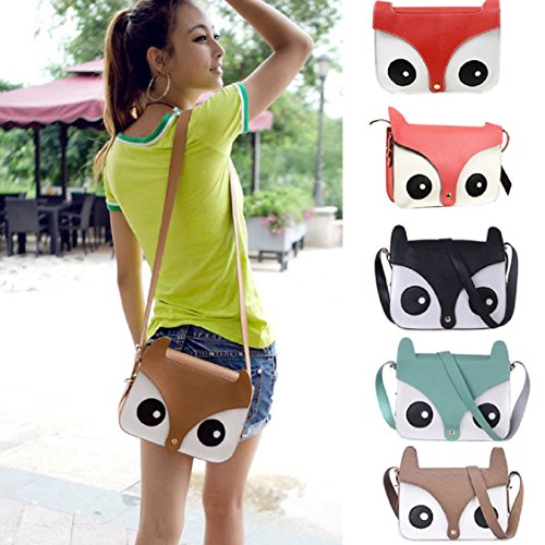 Egmy Fashion Baby Girl's Cotton Shoulder Bag Cartoon Fox Backpacks Cute Handbags Crossbody Bag (Red)