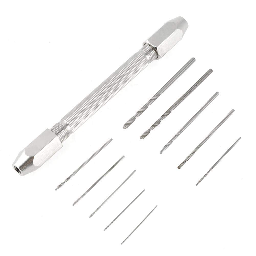 Double End Pin Vise Chuck with10 Pcs Micro Twist Drill Bit Set for Jewelry Watch Carving Repair Tool