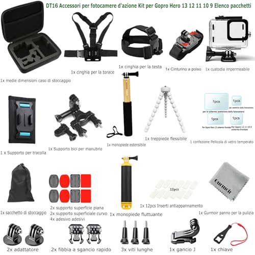 Gurmoir Action Camera Accessory Kit for Gopro 13 12 11 10 9, Camera Action Kit Compatible with Gopro Hero 13 12 11 10 9 (DT16)