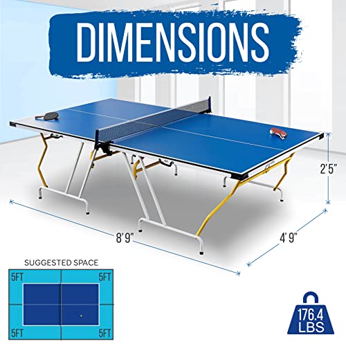 SereneLife Mesa de Ping Pong Tamaño Completo Plegable, Portátil, Incluye Red, Pinzas y Postes, Diseño Ahorrador de Espacio