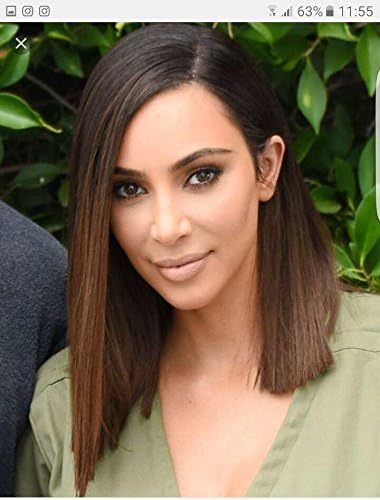 WOB Hair Kim Kardashian Wig 180% Density Ombre Color Side Part Perfect Layer Bob Wig Human Hair Lace Front Wig 16inch Natural Color