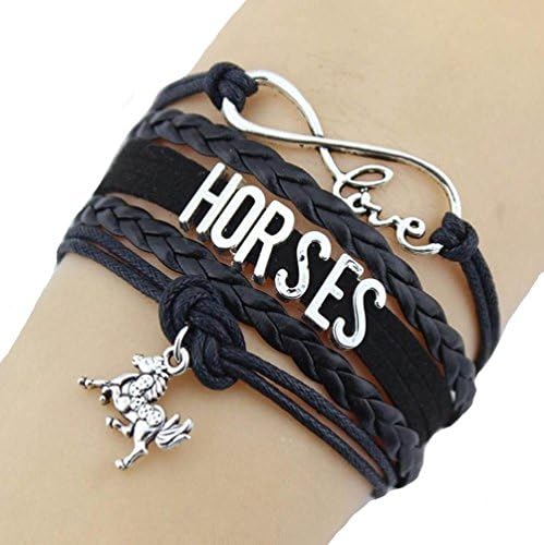 Black I Love Horses Infinity Bracelet