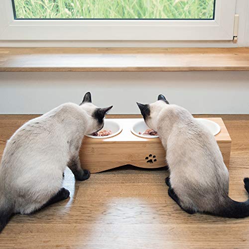 Navaris Cat Bowls with Stand Elevated Triple Feeder for Cats