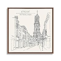 Framed Canvas Wall Art Travel Architecture Sketch Canvas Prints Home Artwork Decoration for Living Room,Bedroom - 16x16 inches