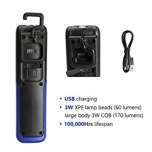 Three trees Lampada da lavoro portatile portatile wireless portatile LED COB con gancio appeso, rack magnetici, (blue)