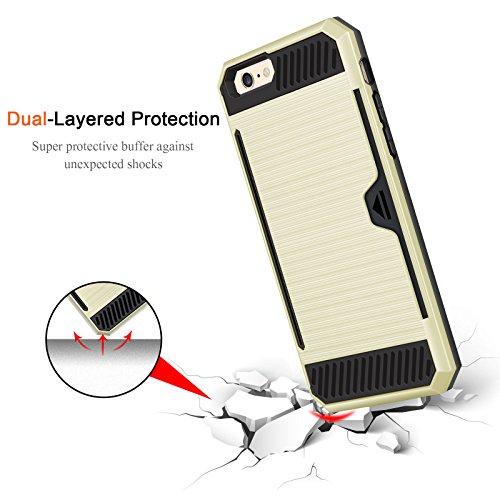 iPhone 6 Case, TILL(TM) Impact Resistant Protective Shell iPhone 6S Wallet Cover Shockproof Rubber Bumper Case Anti-scratches Hard Cover Skin with Card Slot Holder for iPhone 6 6S 4.7 inch-Gold